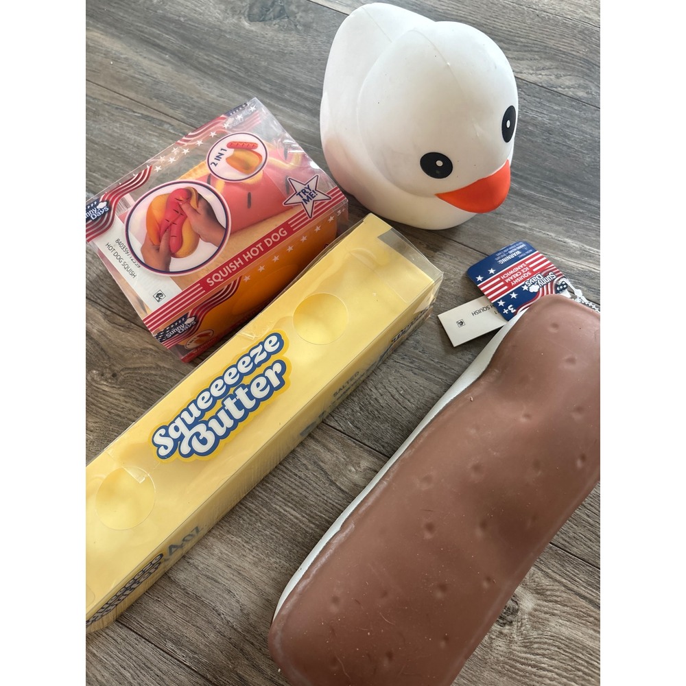 RARE Sunny Days Entertainment Squishy Food Toy Lot Hot Dog Butter Ice Cream Duck
